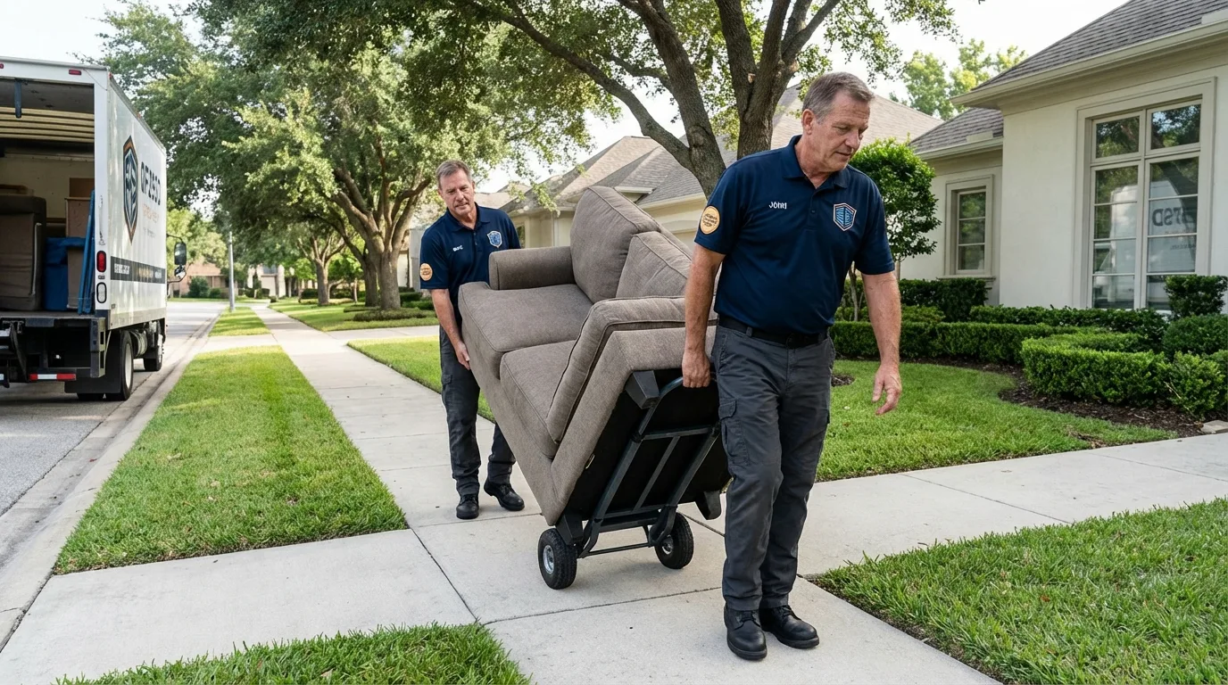 Local residential moving crew loading furniture in Vian, OK