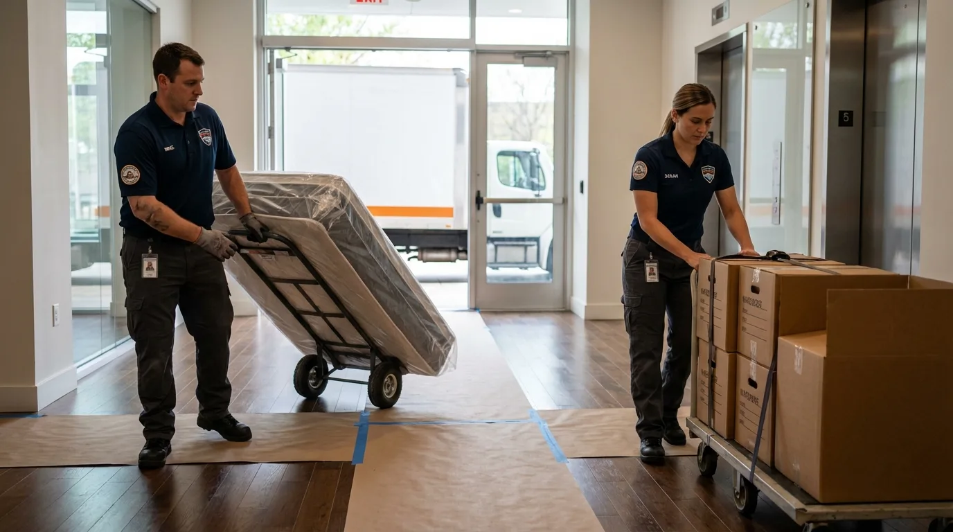 Professional apartment movers loading elevator in Vian, OK
